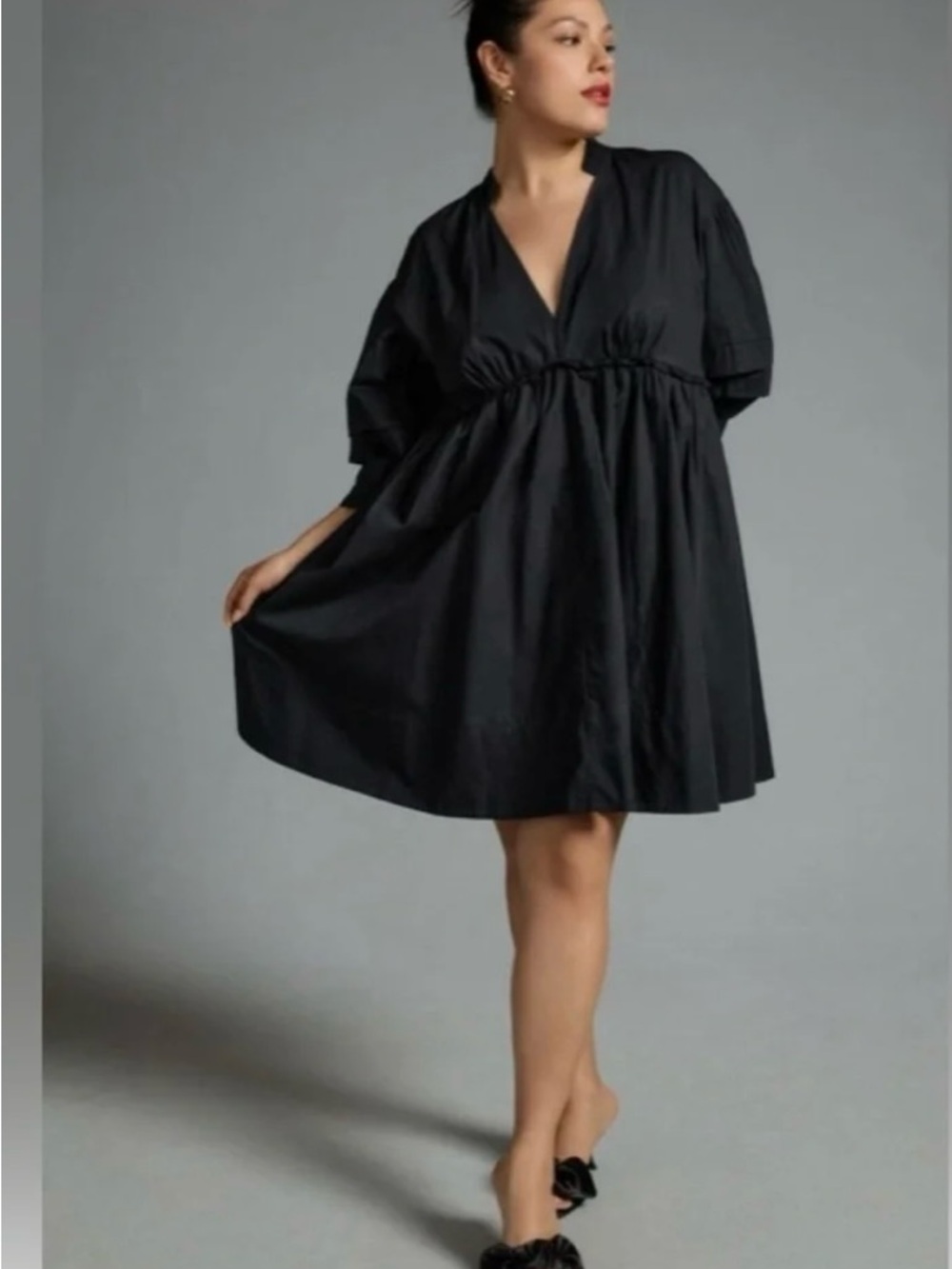 Anthropologie Maeve V-Neck Tunic Dress black v neck mini babydoll dress Size S